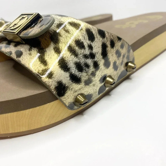 NEW Flogg Melanie Sandals Animal Print Wooden Platform Slides Retro Y2K Size 7.5 - Picture 2 of 10